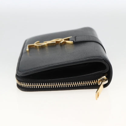 Saint Laurent Classic Monogram YSL Line Zip Around Leather, Black, Leather, Wallet