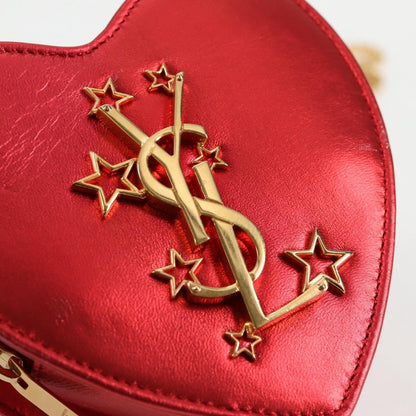 Saint Laurent Love Heart Chain Leather, Red, Leather, Shoulder Bag