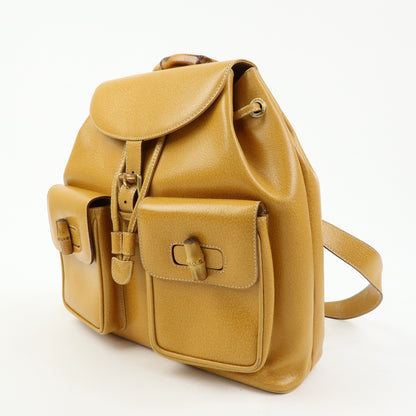 Gucci Vintage Bamboo Leather, Yellow, Leather, Backpack