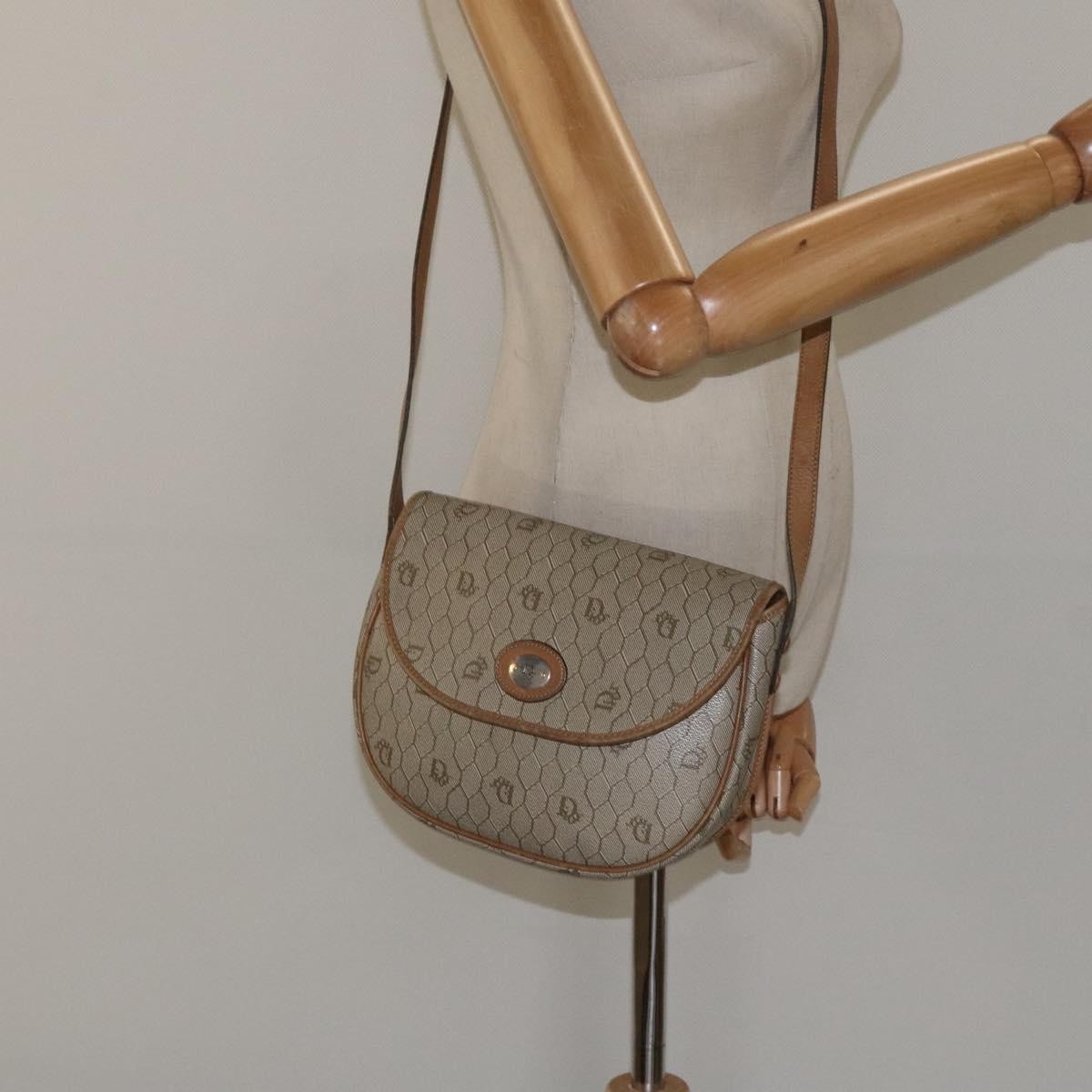 Christian Dior Vintage Honeycomb Flap Canvas and Leather, Beige, Canvas, Shoulder Bag