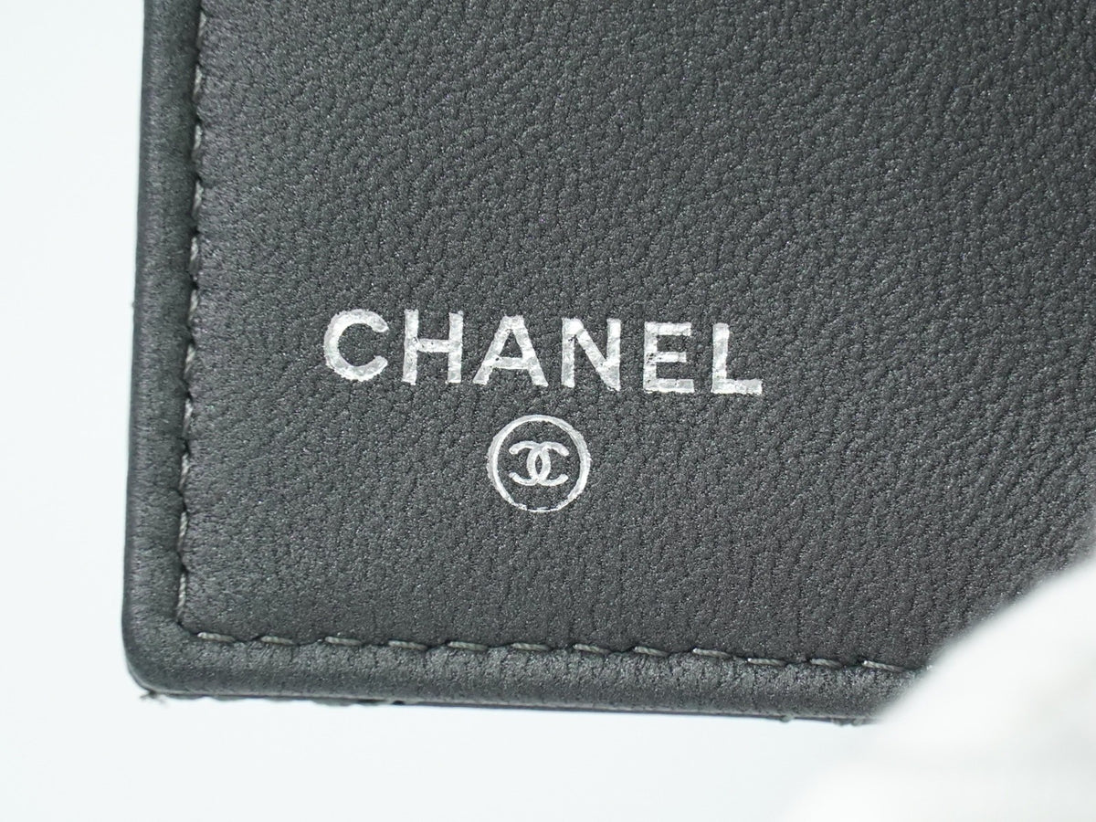 Chanel Camellia Flap Studded Camellia Lambskin, Gray, Leather, Wallet