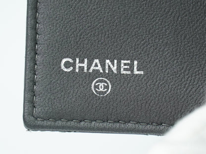 Chanel Camellia Flap Studded Camellia Lambskin, Gray, Leather, Wallet