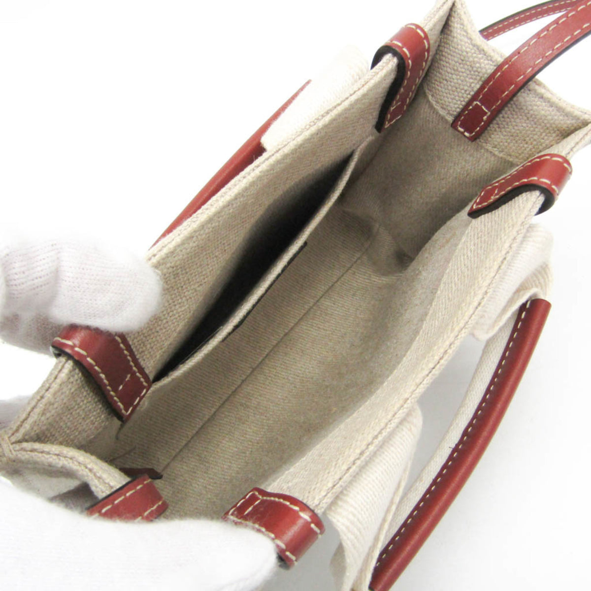 Chloe Woody Convertible Canvas with Leather, Beige, Canvas, Tote Bag