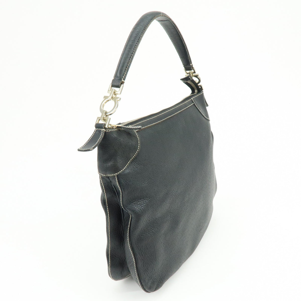 Salvatore Ferragamo Gancini Leather, Black, Leather, Crossbody Bag