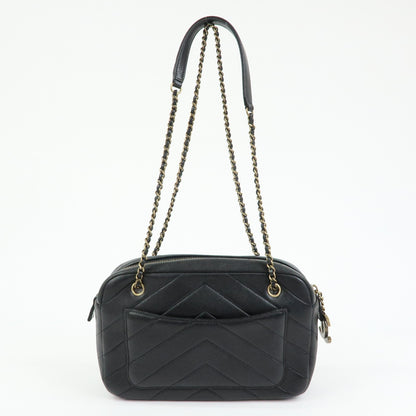 Chanel Camera Chevron Lambskin, Black, Leather, Handbag