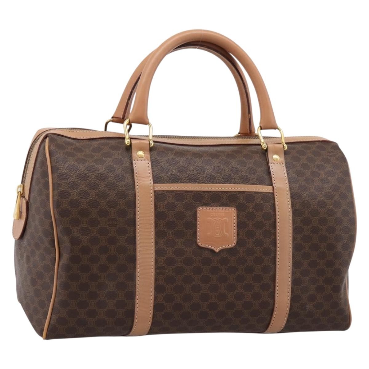 Celine Vintage Macadam Boston Canvas and Leather, Brown, PVC, Handbag