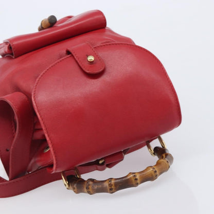 Gucci Vintage Bamboo Leather, Red, Leather, Backpack