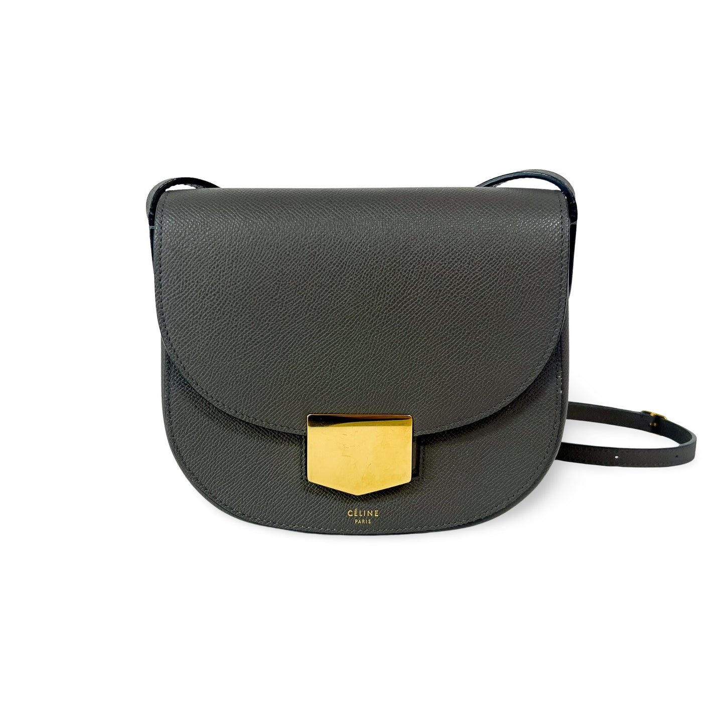 Celine Trotteur Crossbody Bag Grainy Leather, Gray, Leather, Crossbody Bag