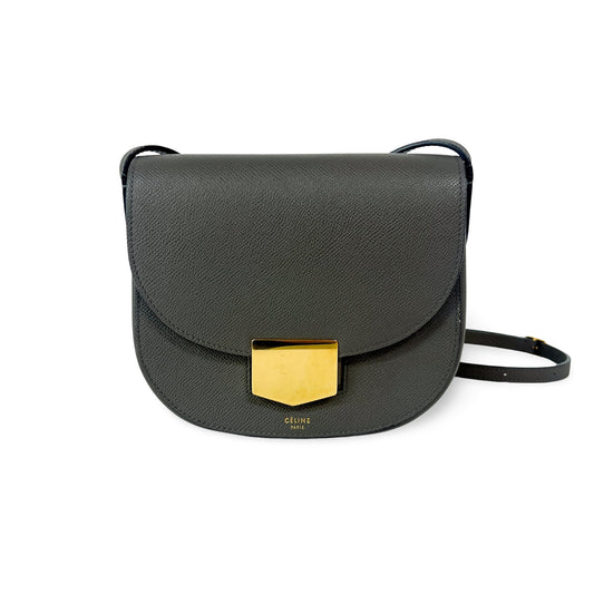 Celine Trotteur Crossbody Bag Grainy Leather, Gray, Leather, Crossbody Bag