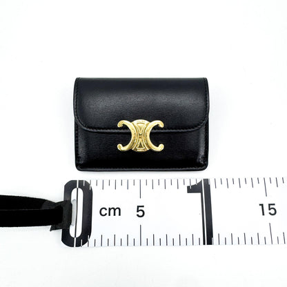 Celine Triomphe Card Case Leather, Black, Leather, Card Holder