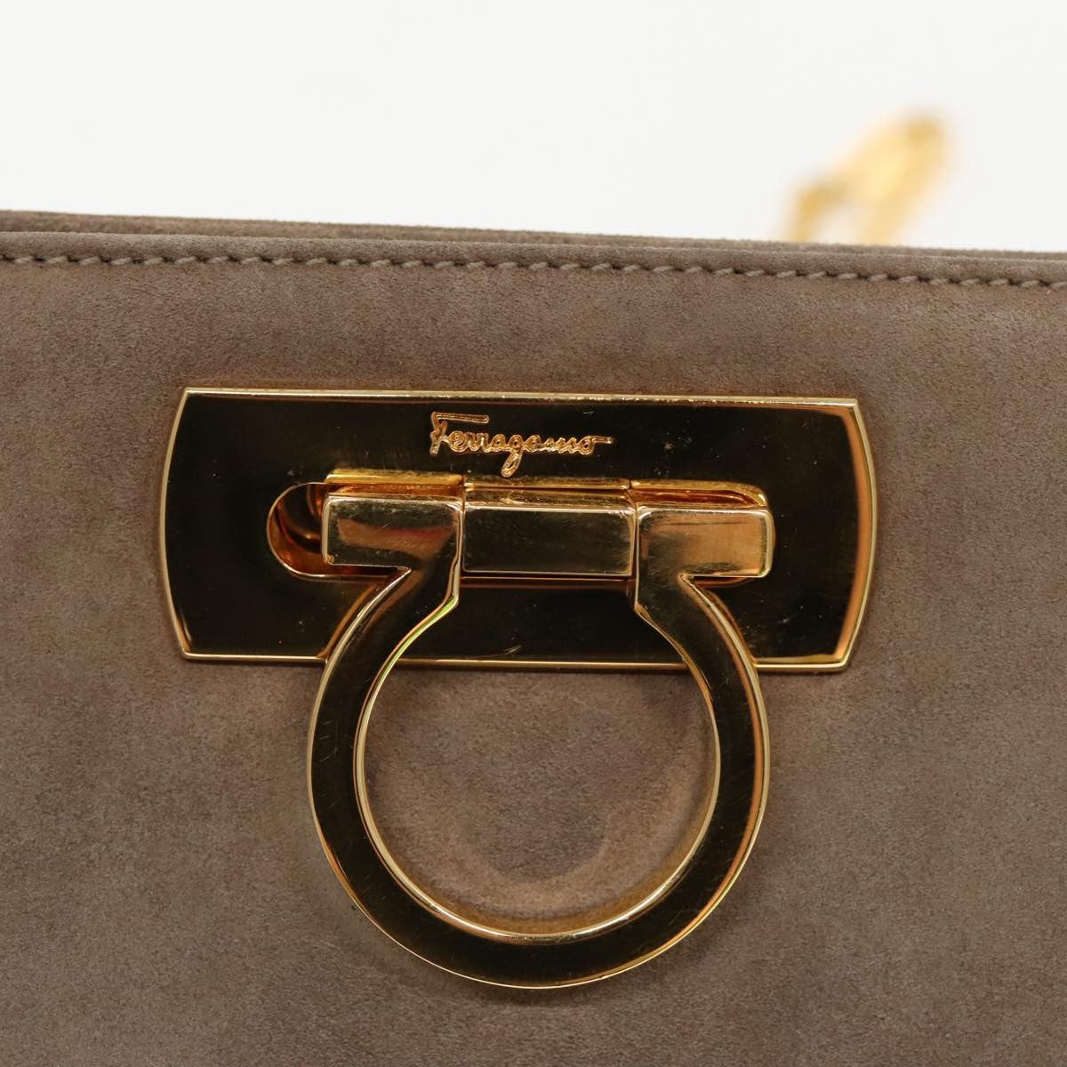 Salvatore Ferragamo Vintage Gancini Chain Suede, Brown, Suede, Shoulder Bag