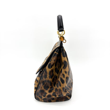 Dolce & Gabbana Miss Sicily Leopard Print Leather, Brown, Calfskin, Handbag