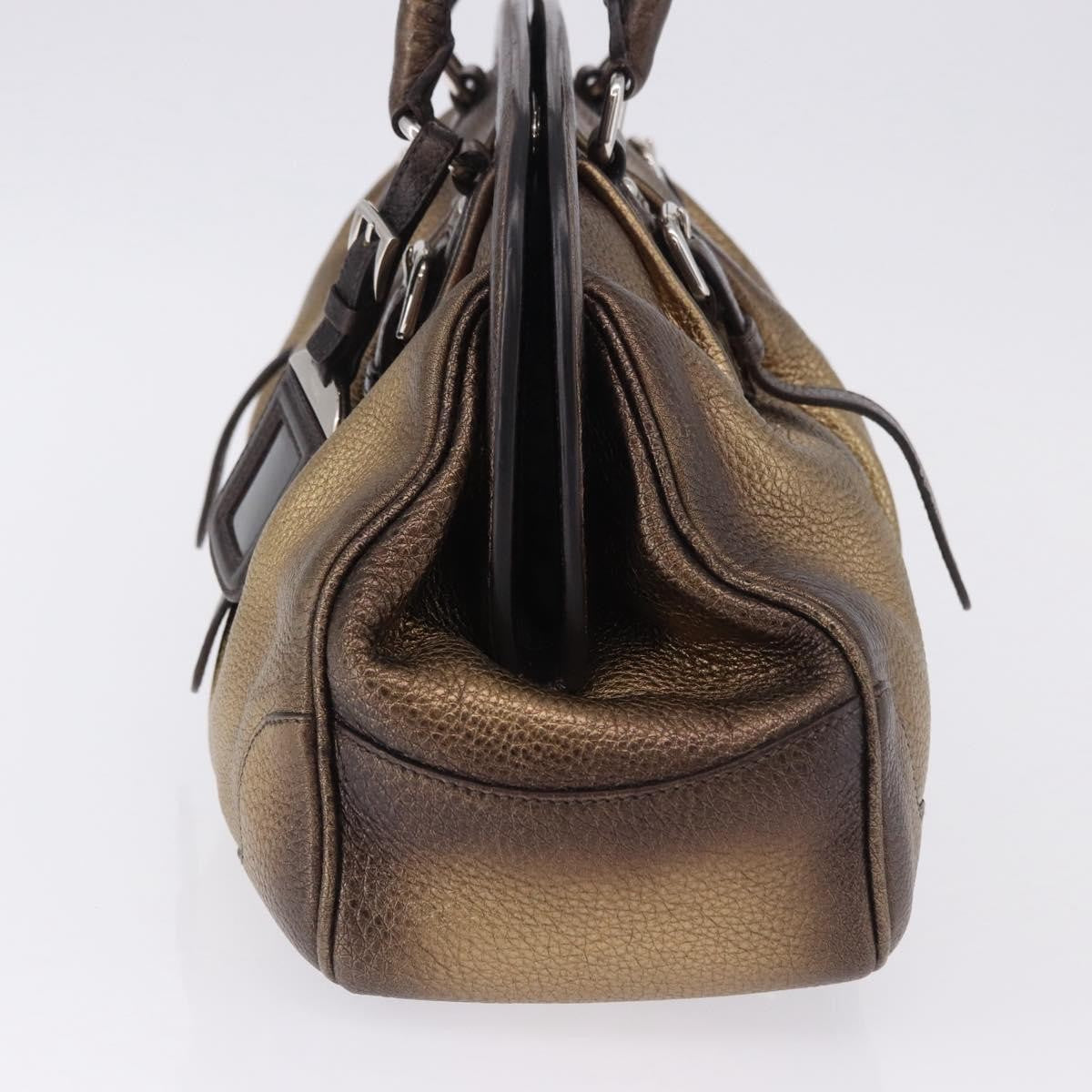 Prada Belted Frame Satchel Metallic Leather, Gold, Leather, Handbag