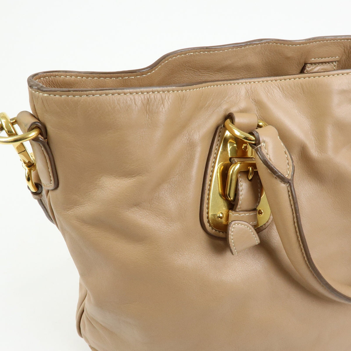 Prada Convertible Shopper Soft Calf, Brown, Leather, Tote Bag