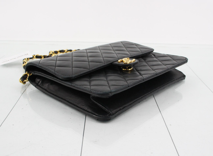 Chanel Chain Flap Shoulder Bag Quilted Lambskin, BLACK, LEATHER, Shoulder bag