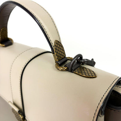 Bottega Veneta Piazza Top Handle Leather with Intrecciato Detail, Gray, Leather, Handbag