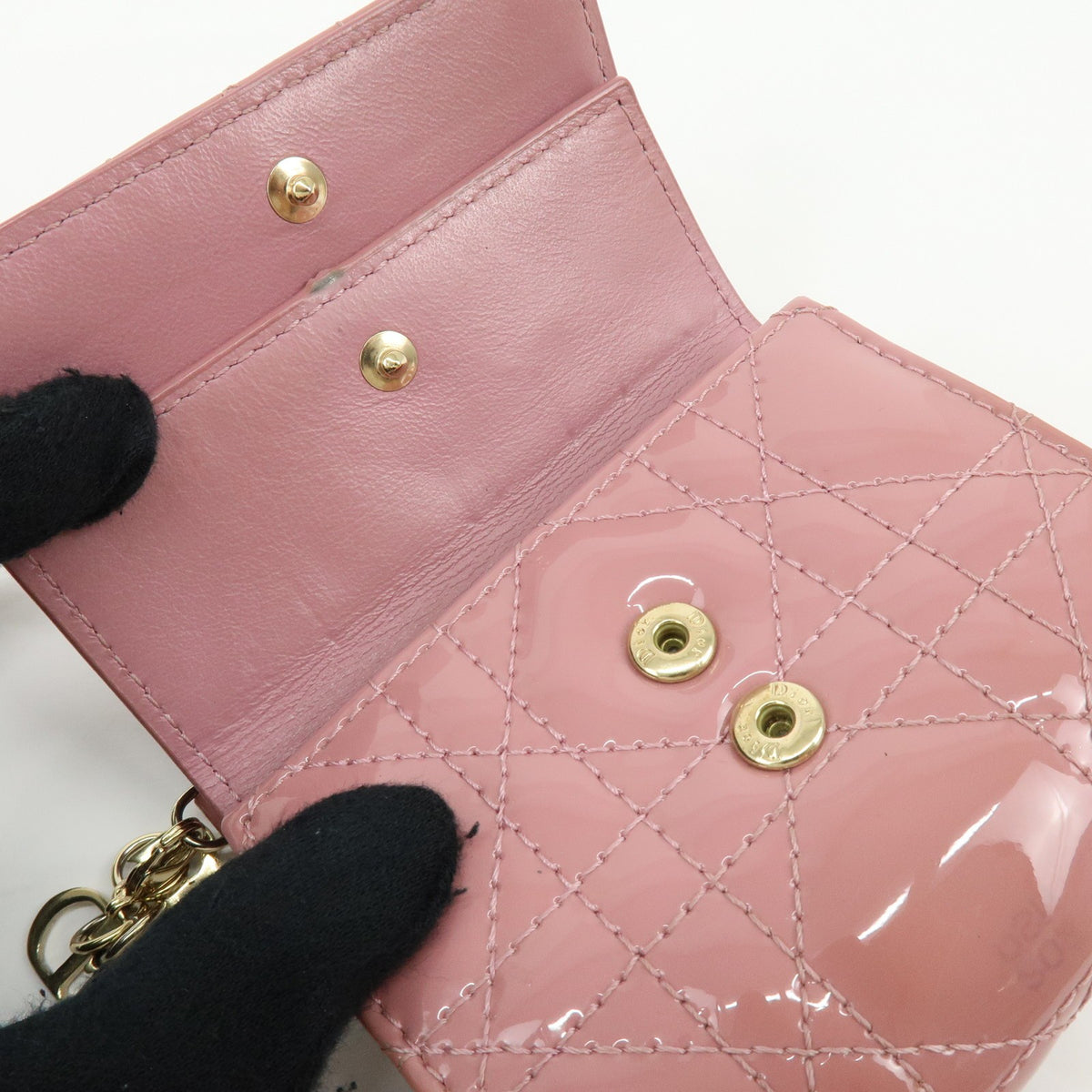 Christian Dior Lady Dior Cannage Quilt Leather, Pink, Patent Leather, Wallet