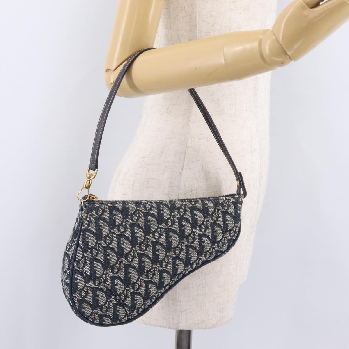 Christian Dior Vintage Saddle Bag Canvas, Navy, Canvas, Clutch