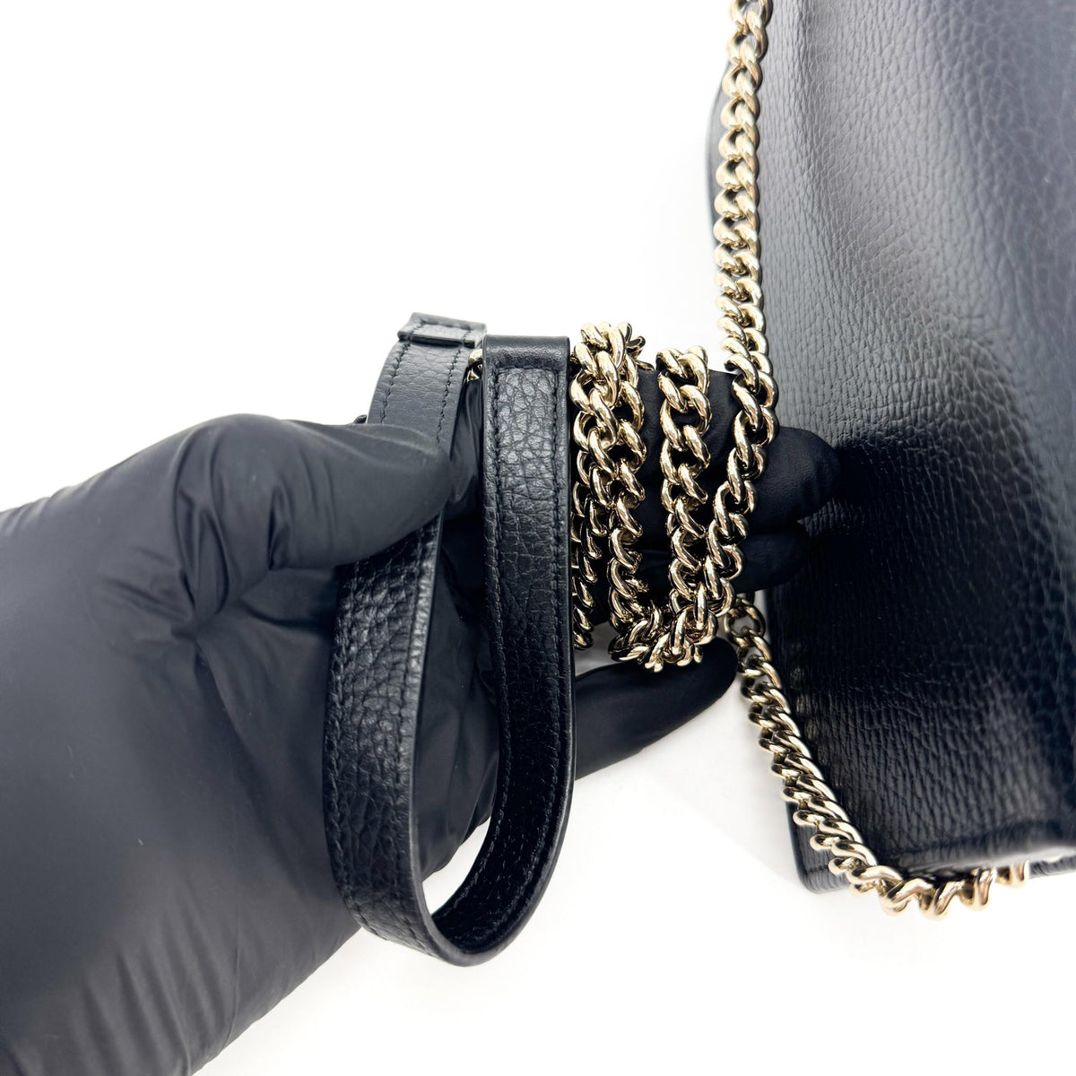Gucci Interlocking Wallet on Chain Leather, Black, Leather, Shoulder Bag
