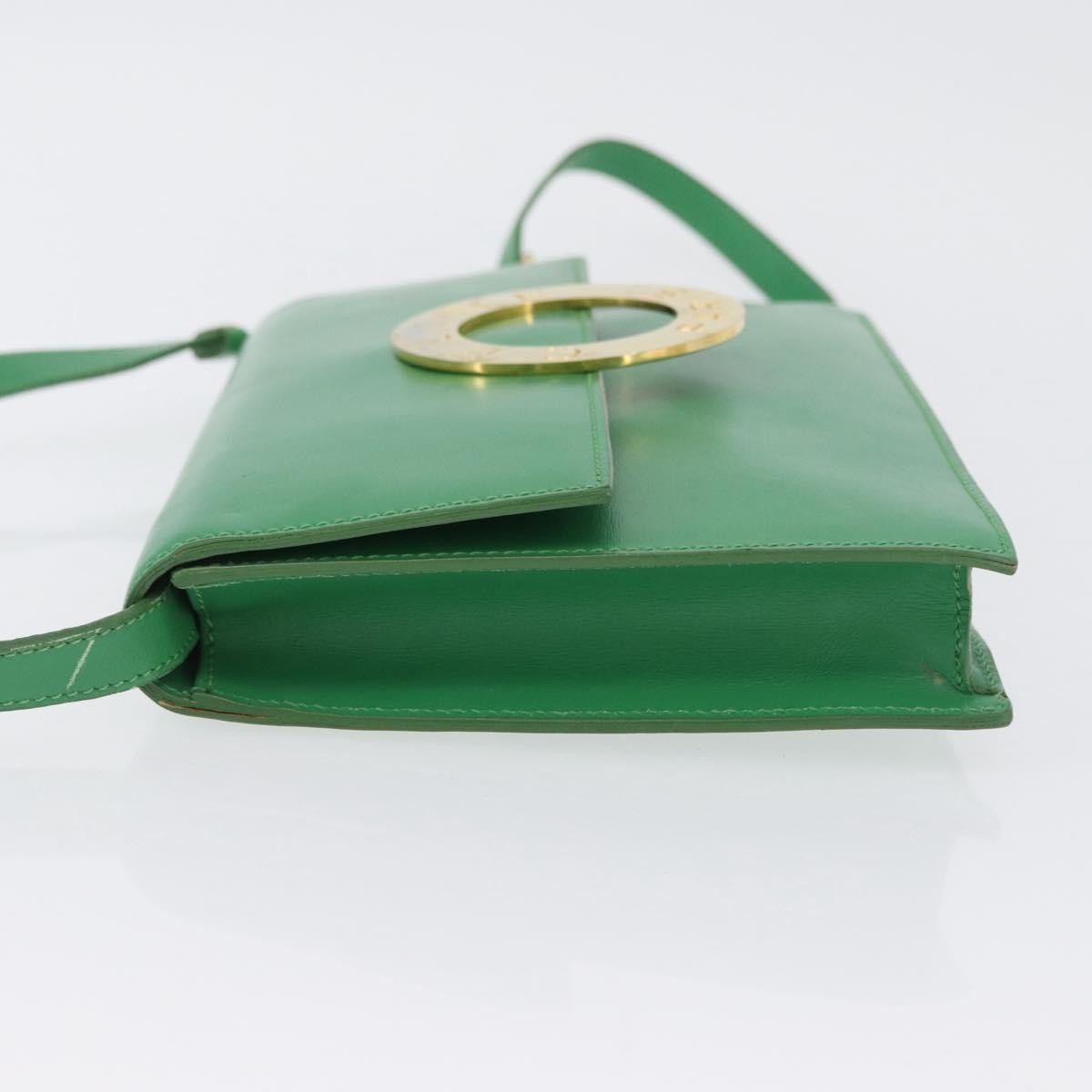 Celine Circle Logo Leather, Green, Leather, Shoulder Bag
