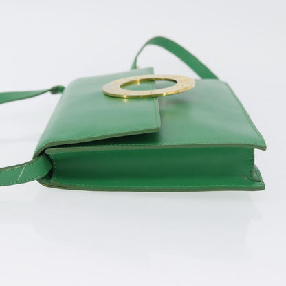 Celine Circle Logo Leather, Green, Leather, Shoulder Bag
