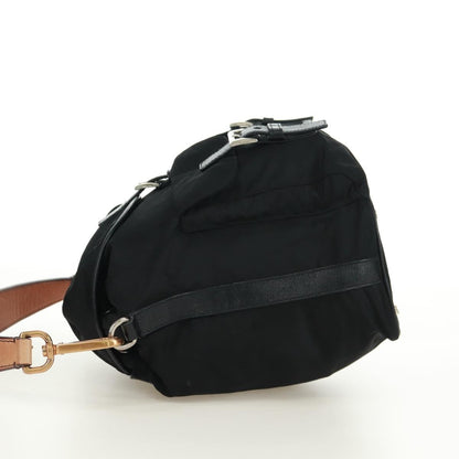 Prada Double Pocket Drawstring Tessuto, Black, Nylon, Shoulder Bag