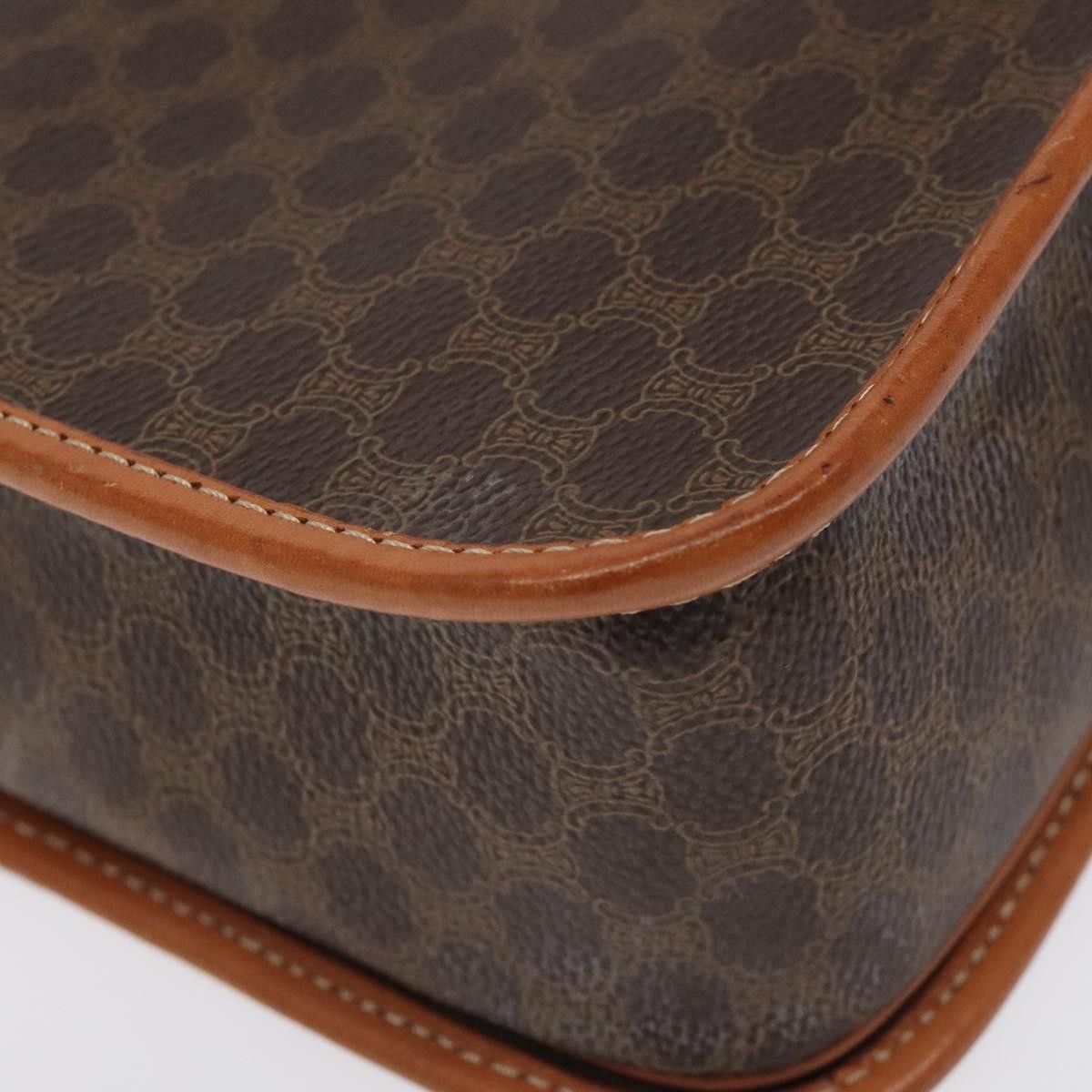 Celine Vintage Macadam Circle Logo Canvas and Leather, Brown, Canvas, Shoulder Bag