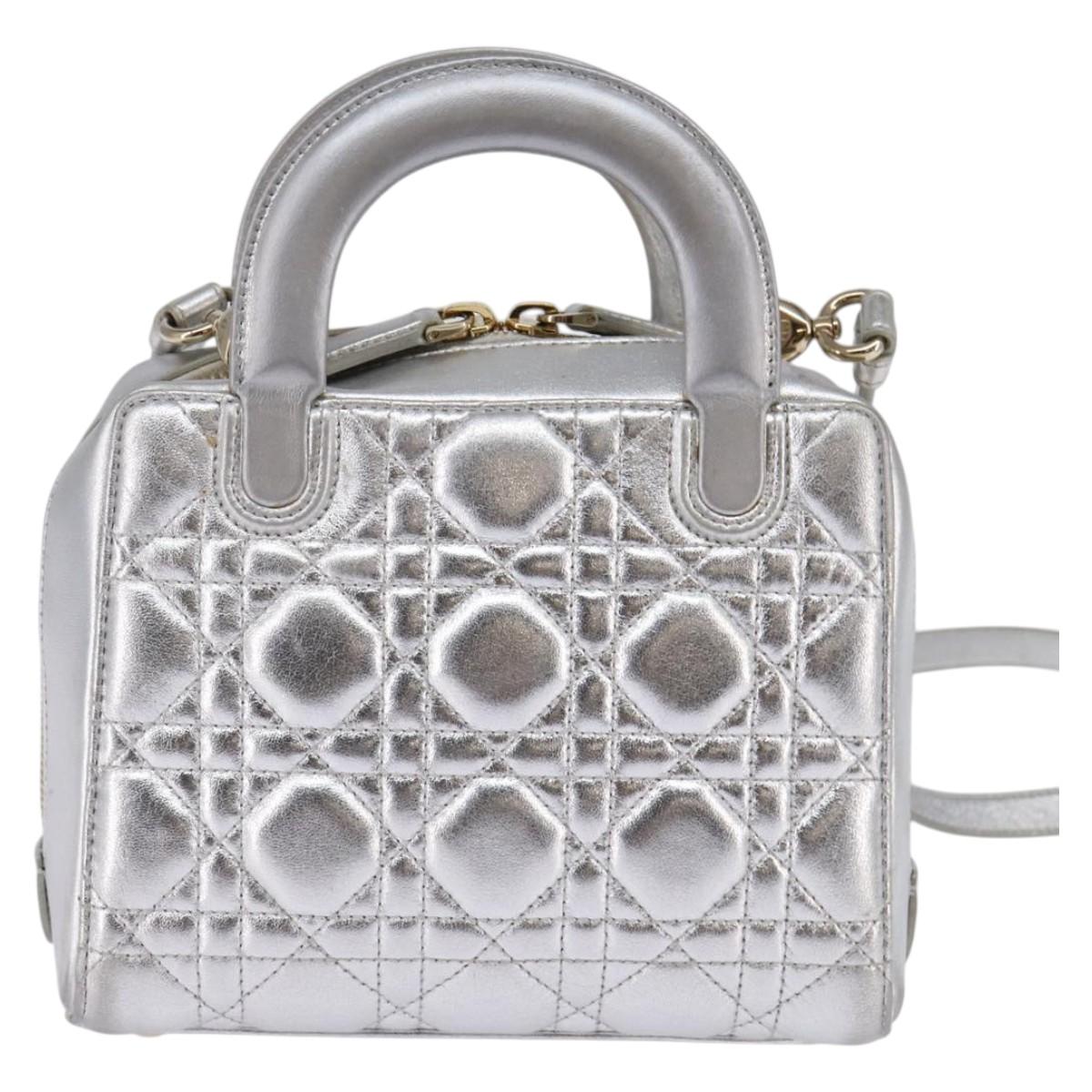 Christian Dior Lady cannage Matelassé, SILVER, LEATHER, Handbag