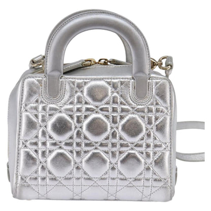 Christian Dior Lady cannage Matelassé, SILVER, LEATHER, Handbag