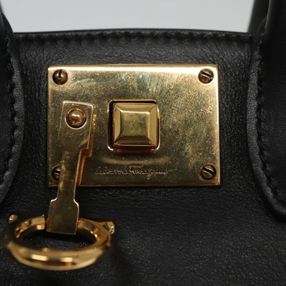 Salvatore Ferragamo Studio Satchel Gancini Jacquard and Leather, Black, Canvas, Handbag