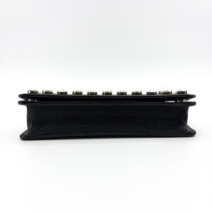 Miu Miu Crystal and Pearl Chain Clutch Embellished Leather, Black, Leather, Clutch