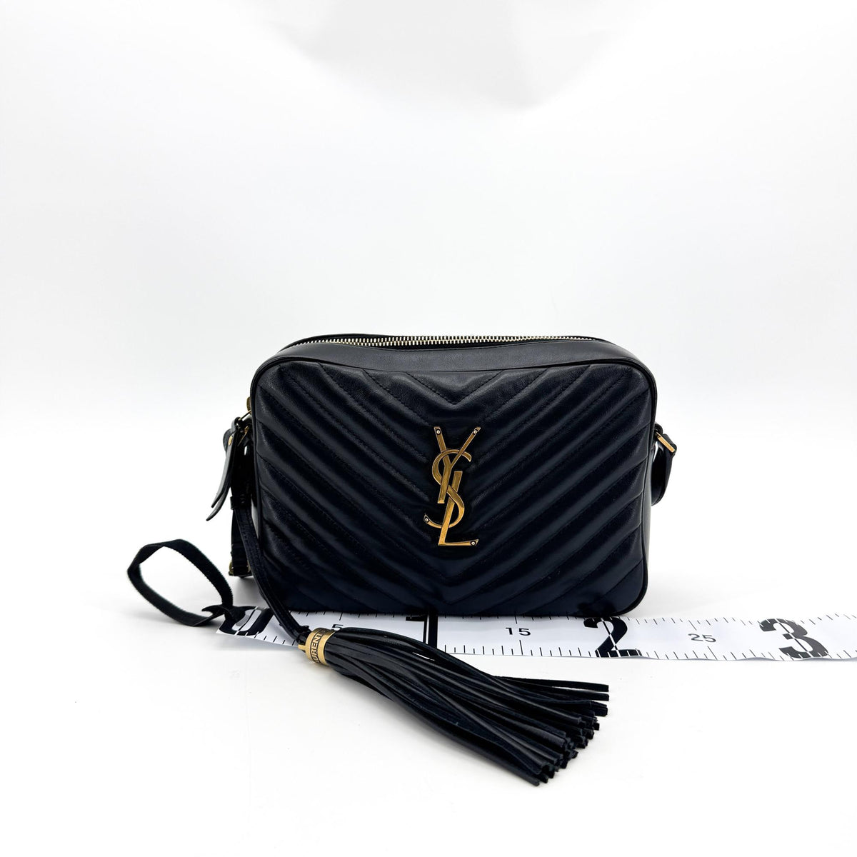 Saint Laurent Lou Camera Matelasse Chevron Leather, Black, Calfskin, Handbag