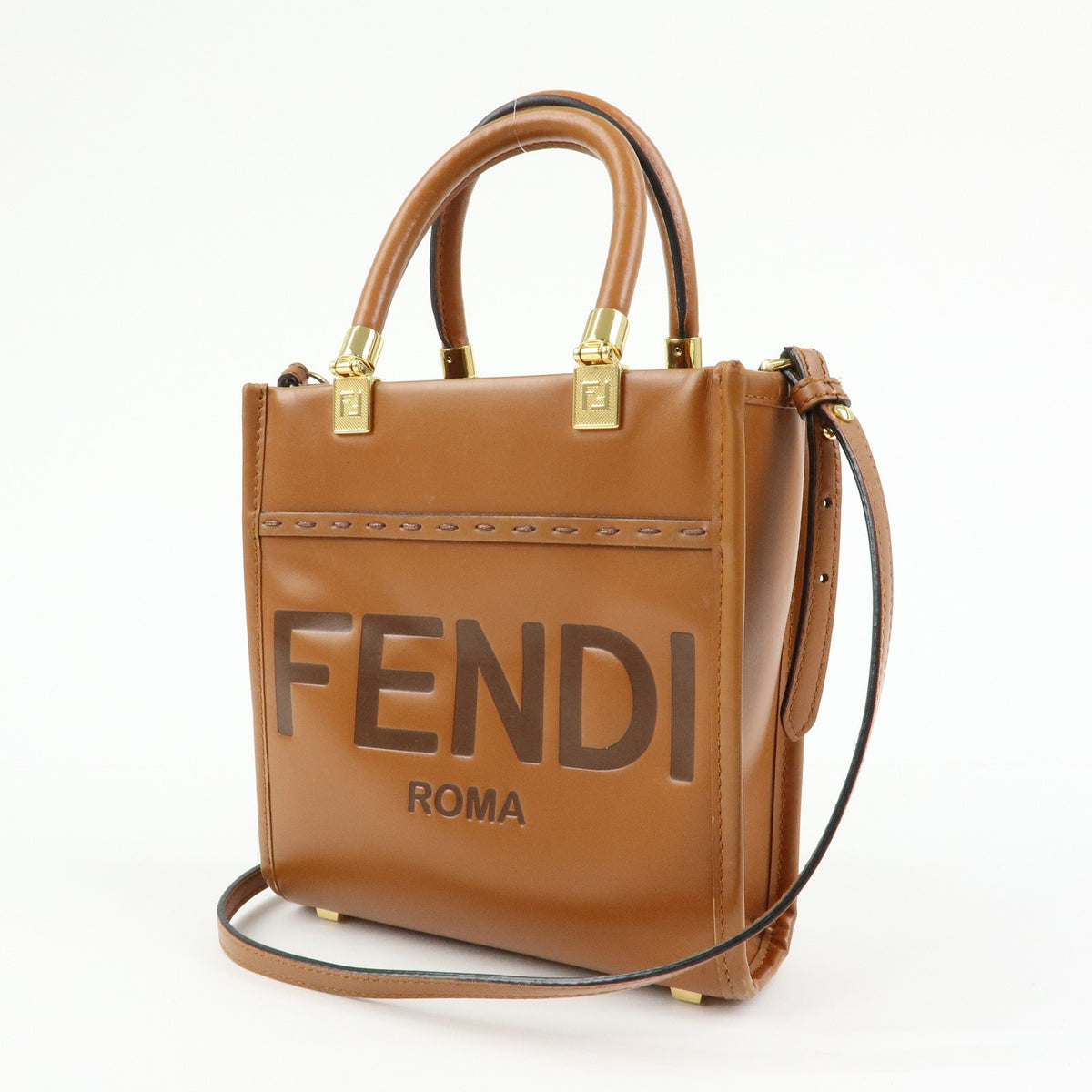 Fendi Sunshine Shopper Leather, Brown, Leather, Tote Bag