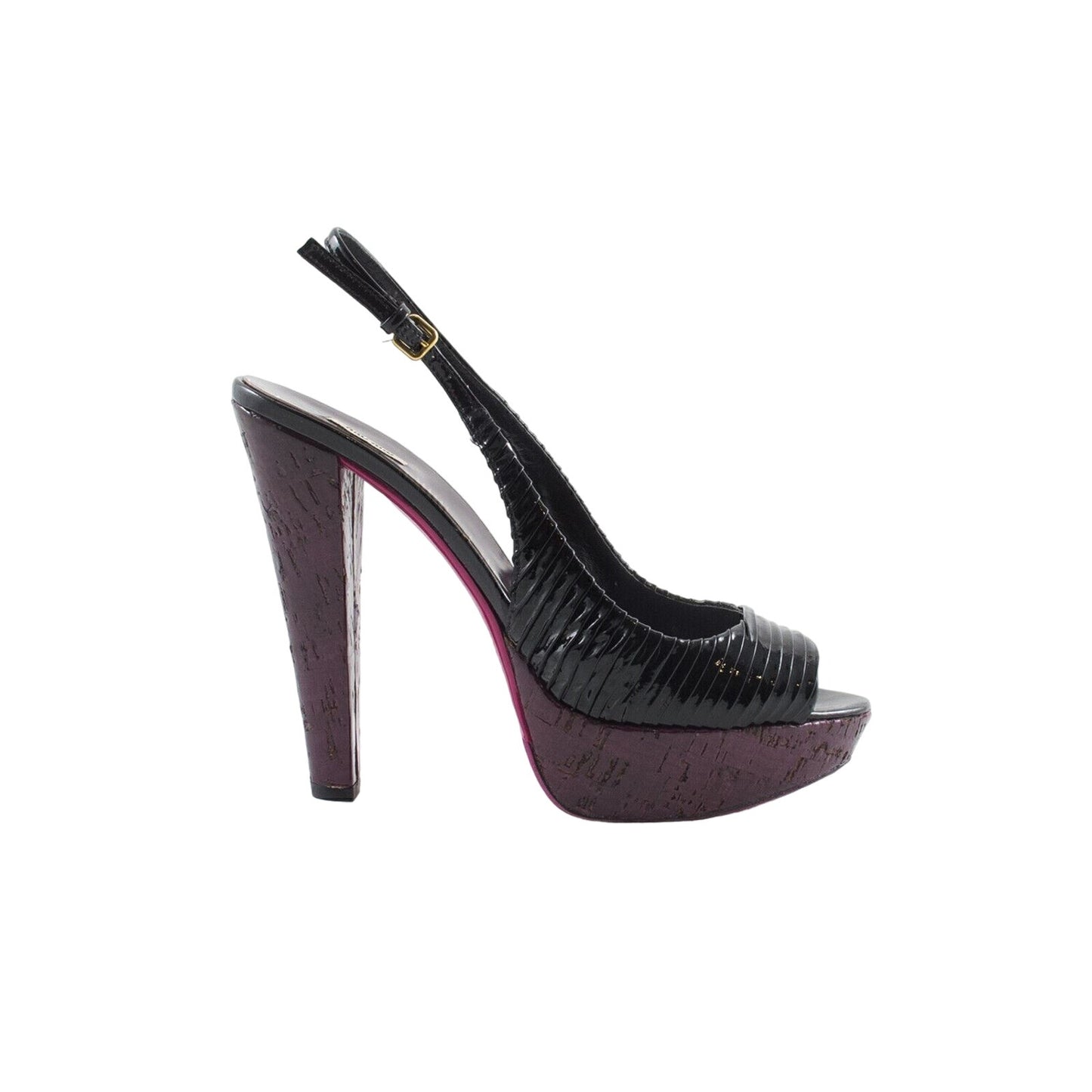 Miu Miu Patent Leather Pleated Slingback Sandals