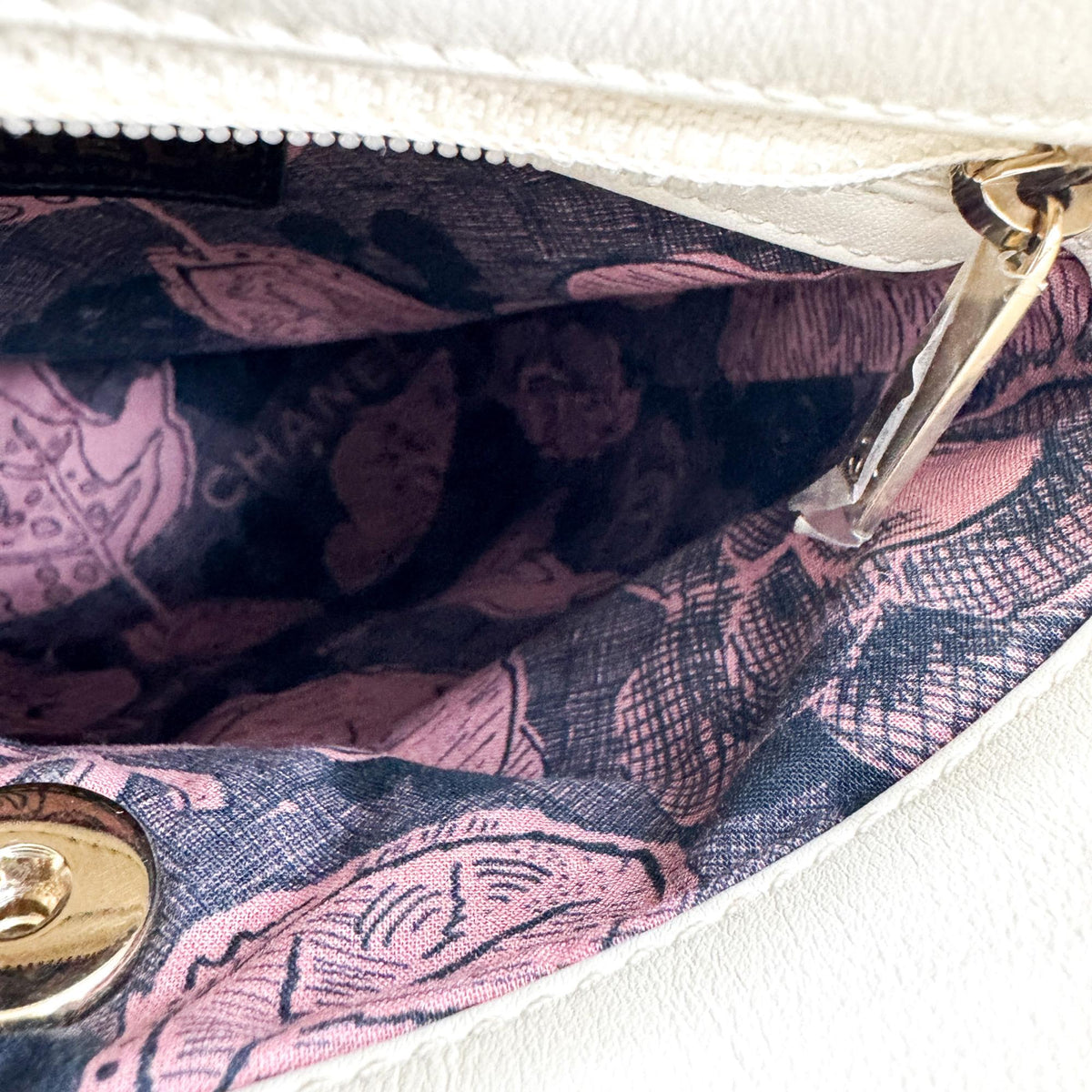 Chanel CC Lock Flap Bucket Quilted Lambskin, White, Leather, Shoulder Bag