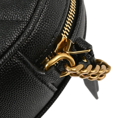 Saint Laurent Vinyle Round Belt Matelasse Chevron Leather, Black, Leather, Clutch