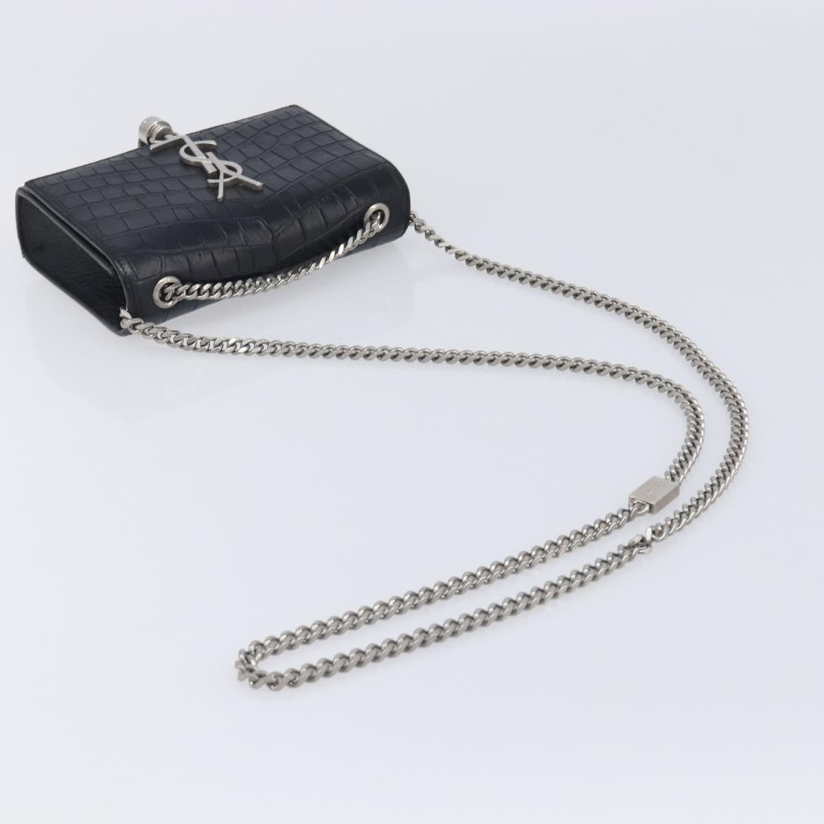 Saint Laurent Classic Monogram Tassel Chain Crocodile Embossed Leather, Black, Leather, Crossbody Bag