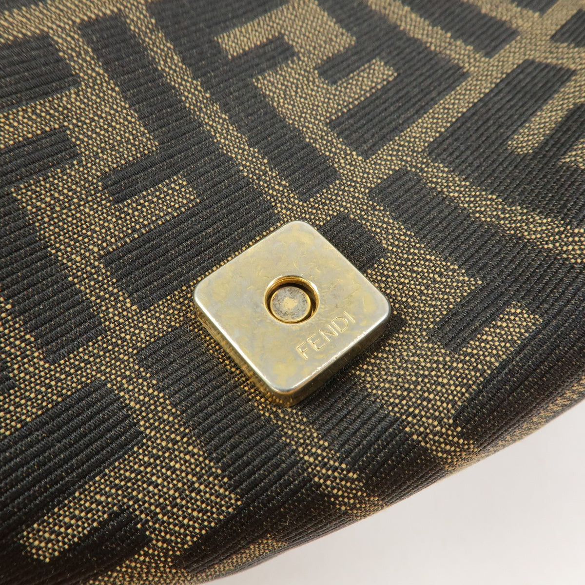Fendi Round Flap Baguette Zucca Canvas, Brown, Canvas, Shoulder Bag
