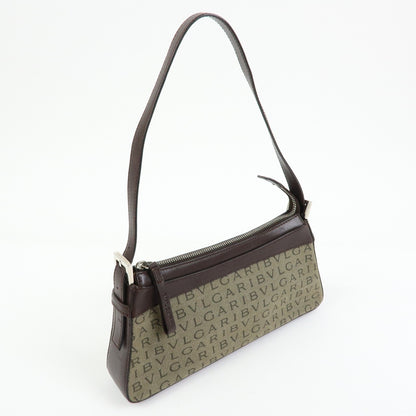 Bvlgari Logomania Canvas with Leather, Khaki, Canvas, Shoulder Bag