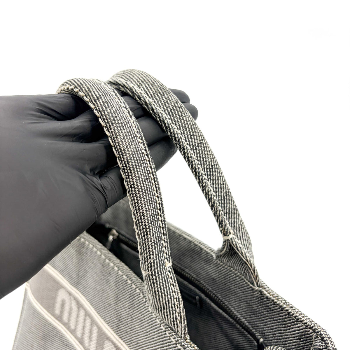 Miu Miu My Logo Leather, Black, Denim, Crossbody Bag