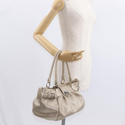 Salvatore Ferragamo Gancini Leather, Gold, Leather, Handbag