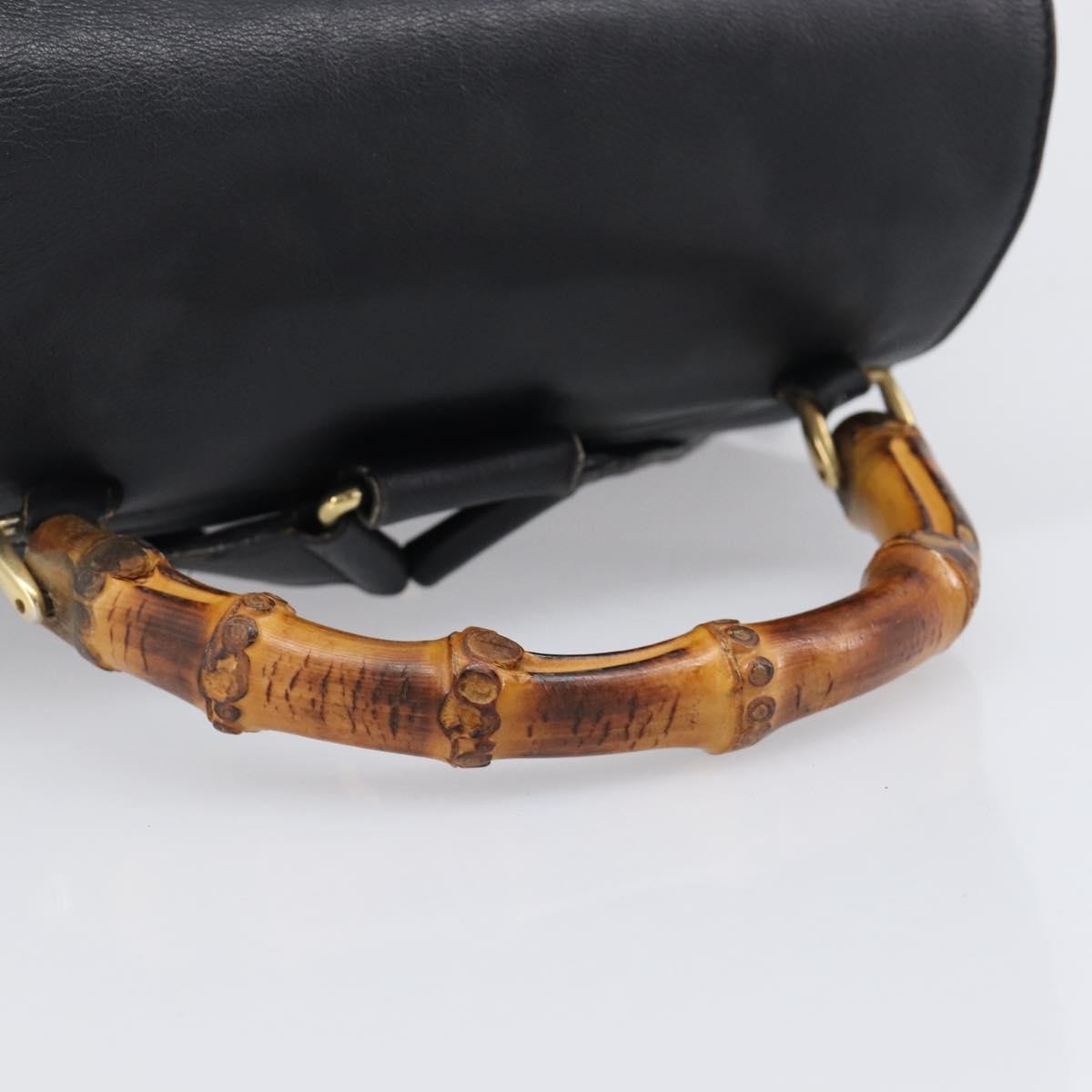 Gucci Vintage Bamboo Leather, Black, Leather, Backpack