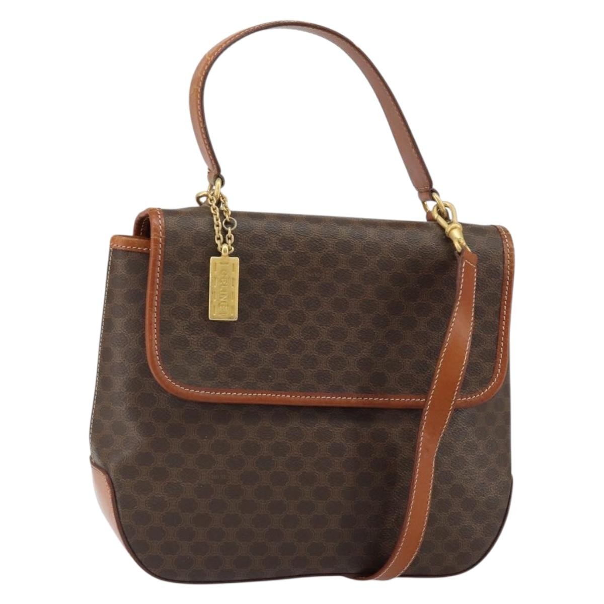 Celine Vintage Macadam Canvas, Brown, Canvas, Handbag