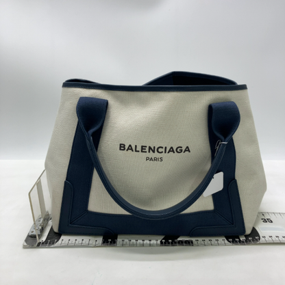 Balenciaga Navy Cabas Canvas with Leather, Navy, Canvas, Tote Bag
