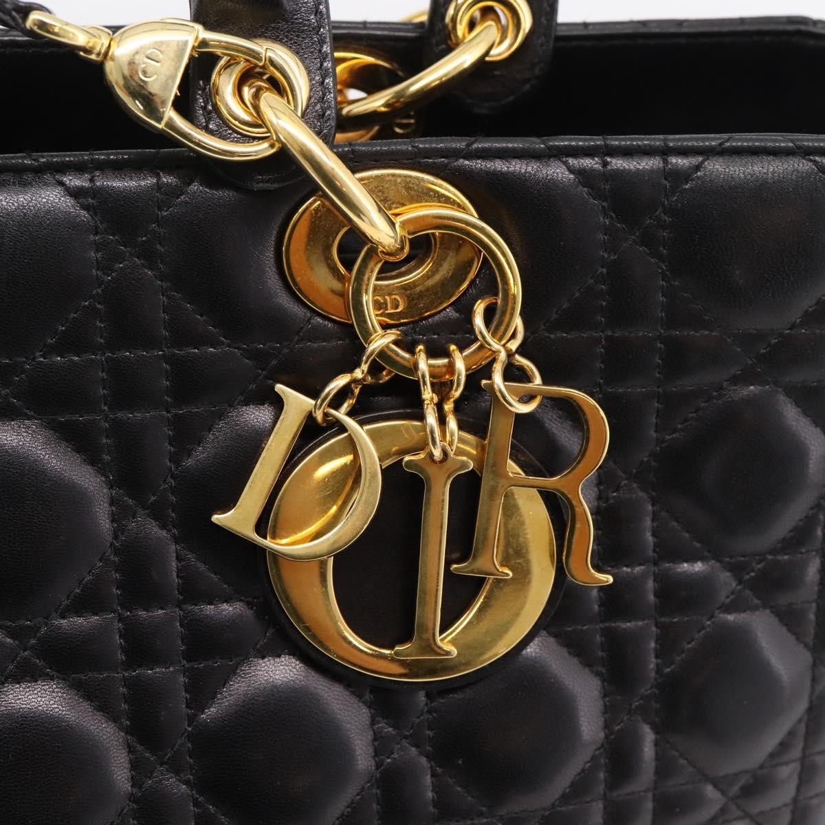 Christian Dior Vintage Lady Dior Cannage Quilt Lambskin, Black, Leather, Handbag