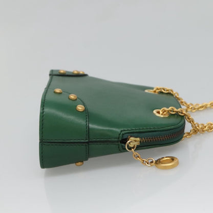 Celine Chain Vertical Quilted Lambskin, Green, Leather, Shoulder Bag