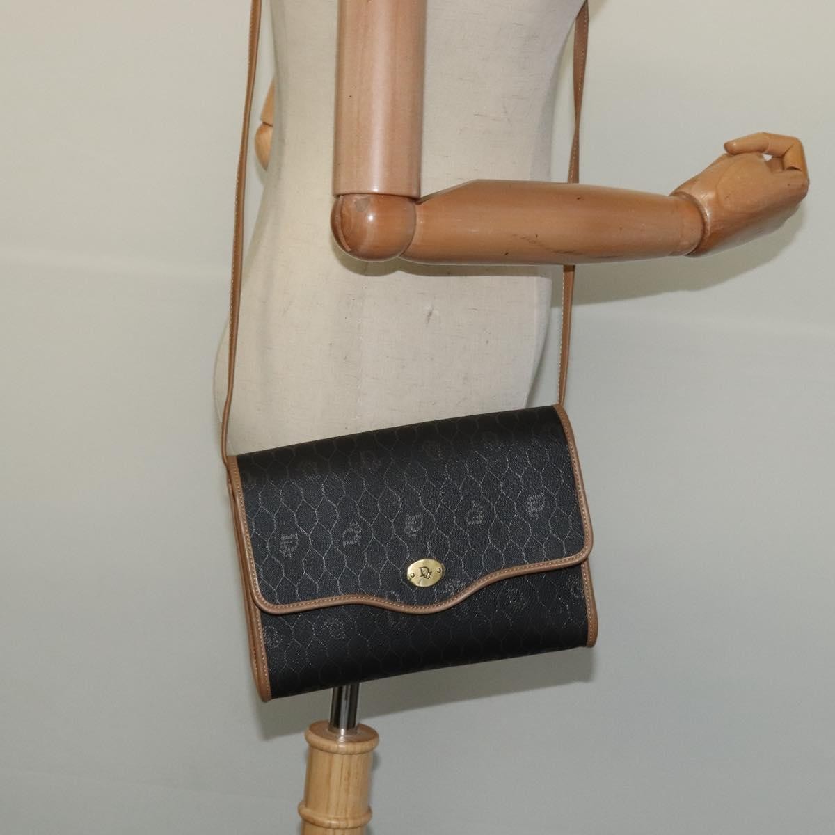 Christian Dior Vintage Honeycomb Flap Coated Canvas, Black, Canvas, Shoulder Bag