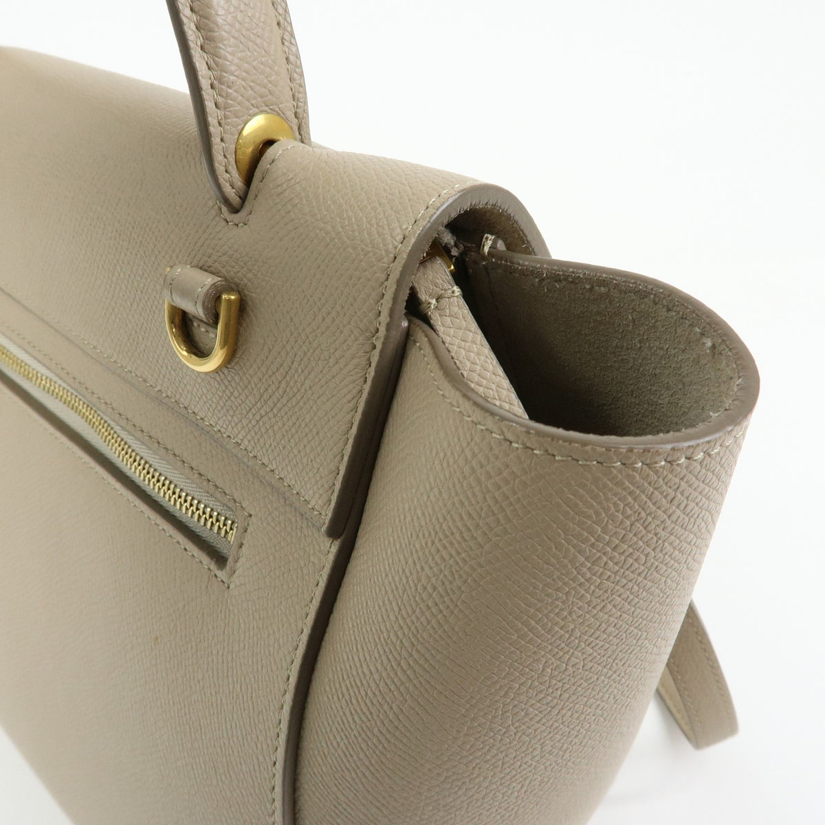 Celine Belt Textured Leather, Beige, Leather, Handbag