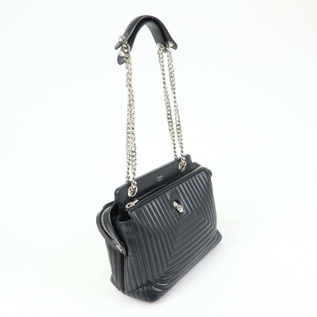 Fendi DotCom Click Quilted Leather, Black, Leather, Shoulder Bag