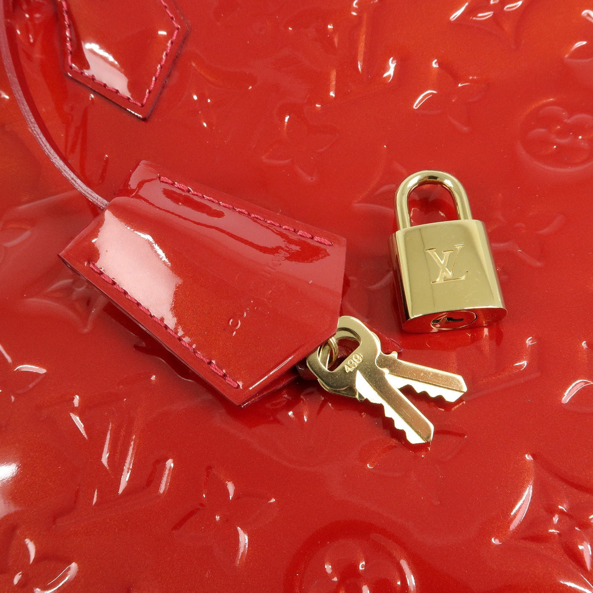 Louis Vuitton Alma Monogram Vernis, Red, Patent Leather, Handbag